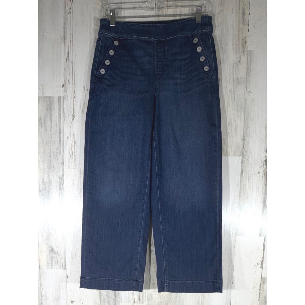 Chicos Wide Leg Crop Jeans 4R (28x26)‎ Sailor Button Pull On High Rise Stretch